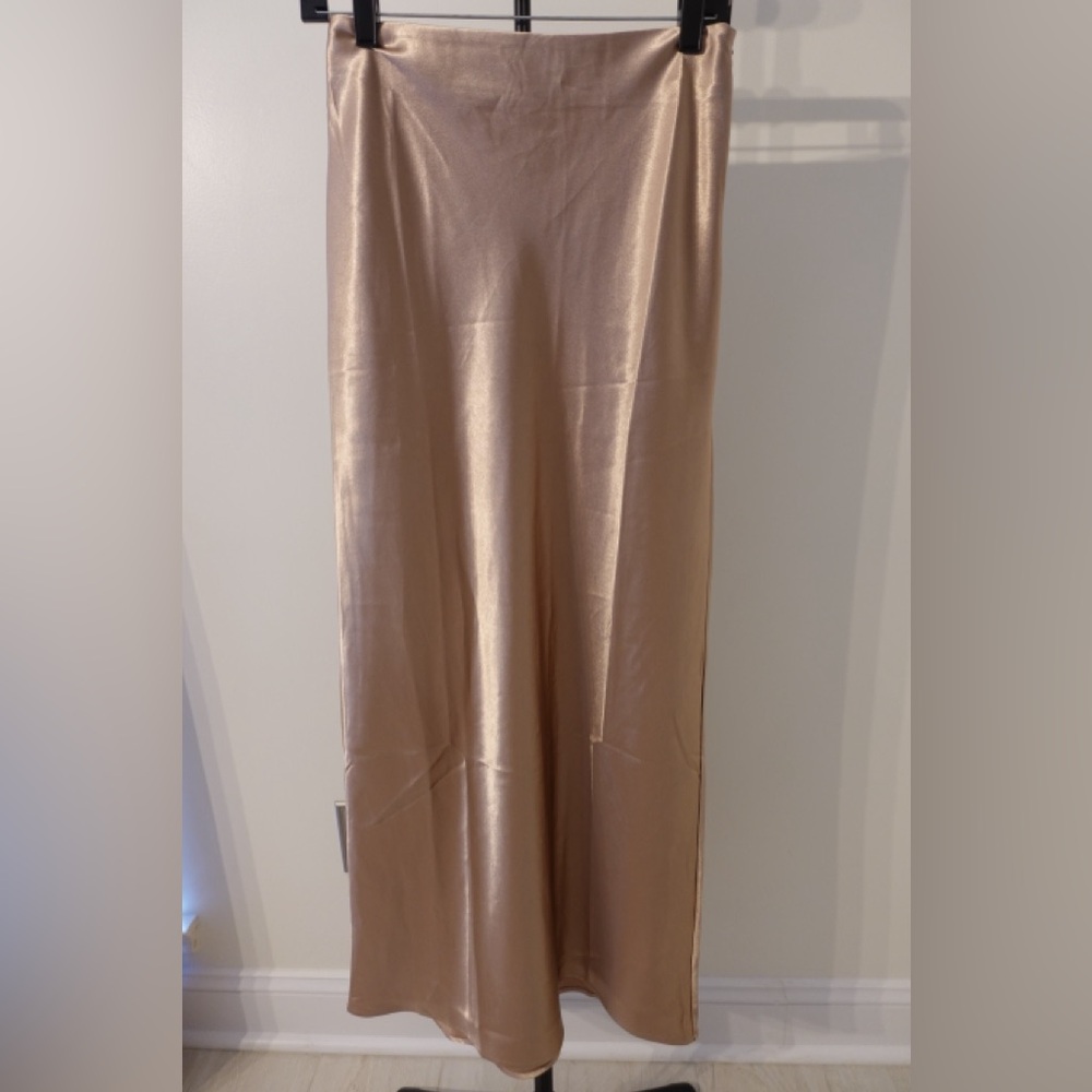 Chic Satin Maxi Skirt in Tan